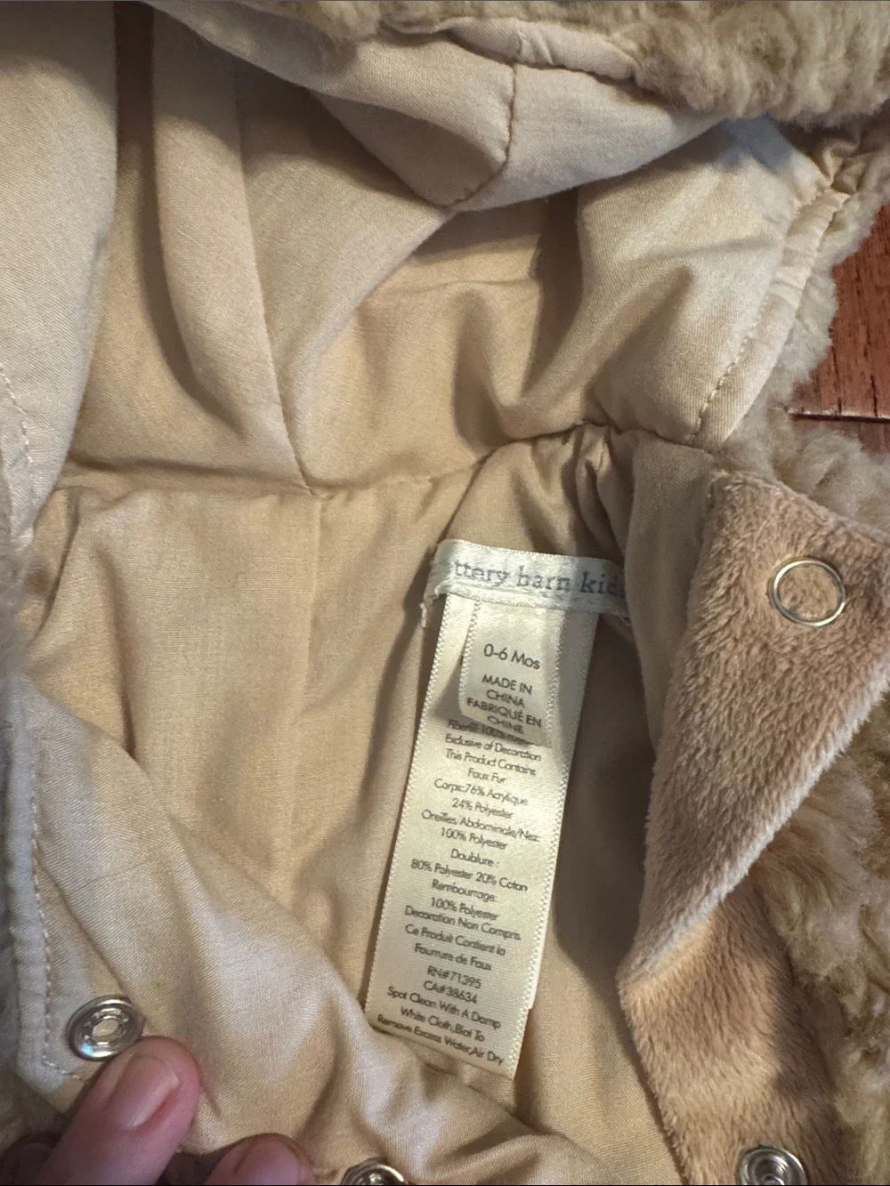 Pottery Barn Kids Plush Puppy Halloween Costume in Tan and Cream 0-6 Month - Picture 3 of 6